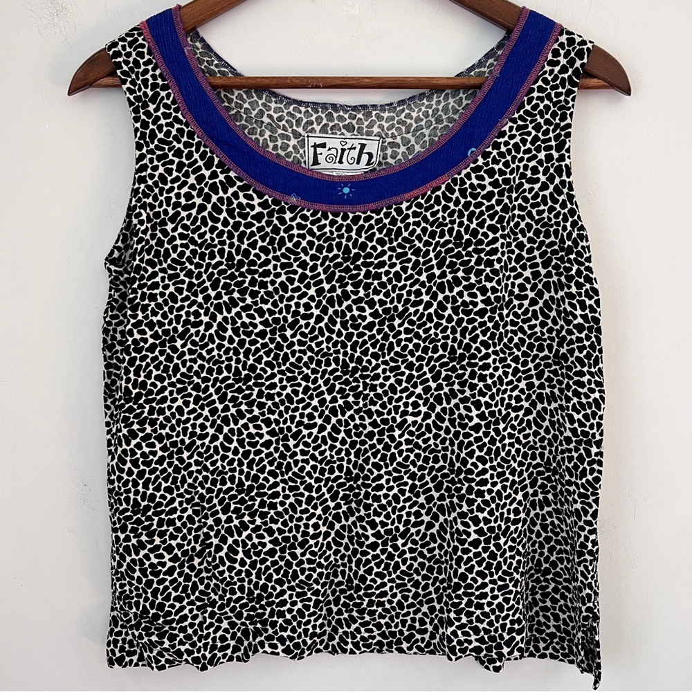 Faith Black and White Animal Print Sun Moon Tank Top XS